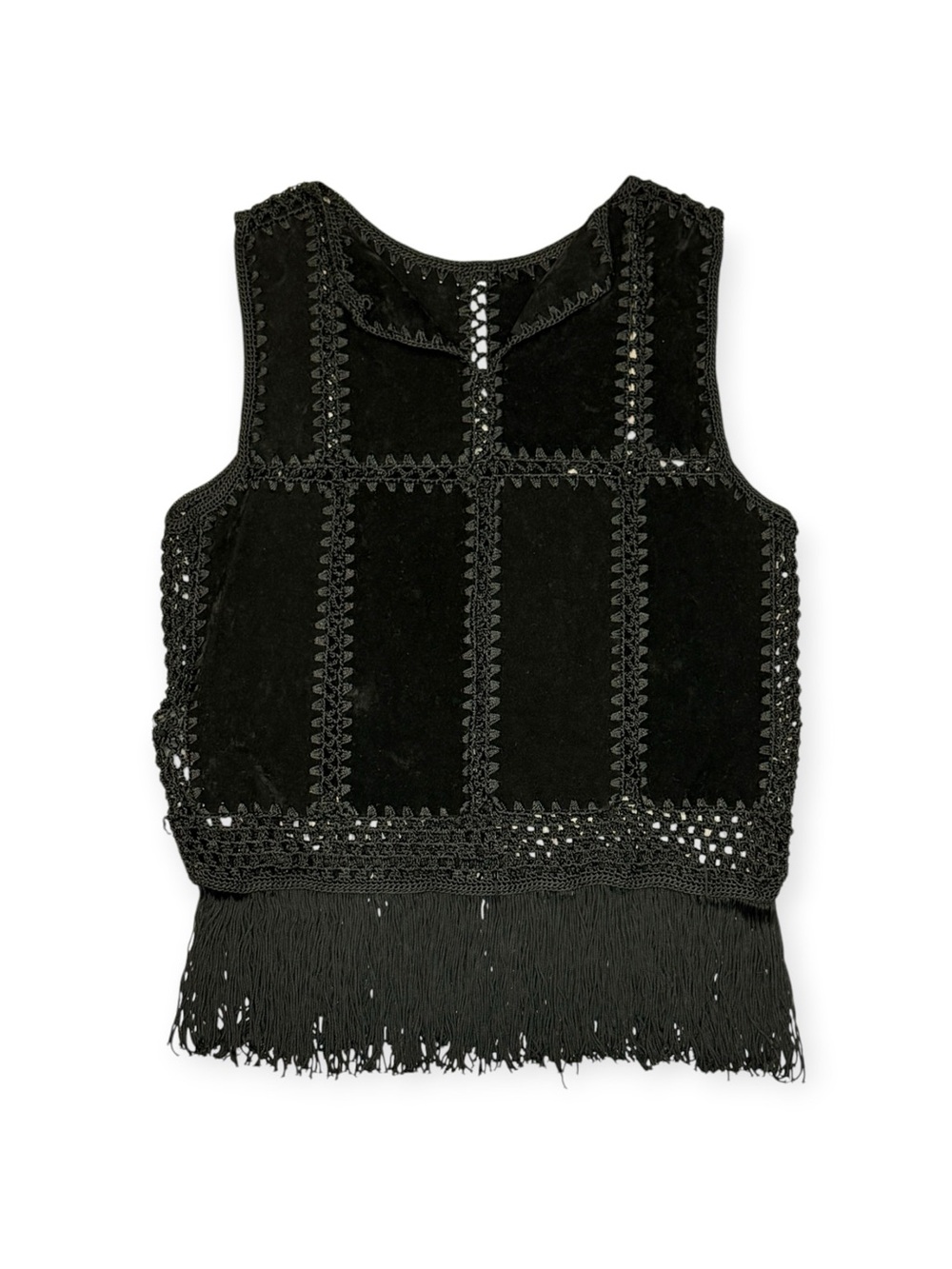 Topshop black velvet fringe crop top